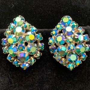 Vintage Aurora Borealis Rhinestone Clip Earrings
